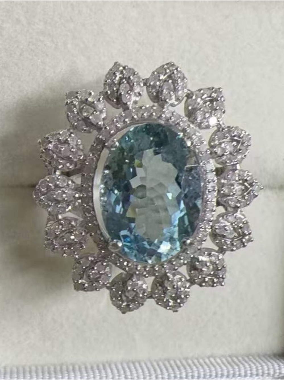 5-carat aquamarine, set with diamonds in sterling silver